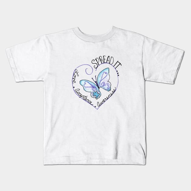 Spread Love, Acceptance & Awareness Kids T-Shirt by worksofheart